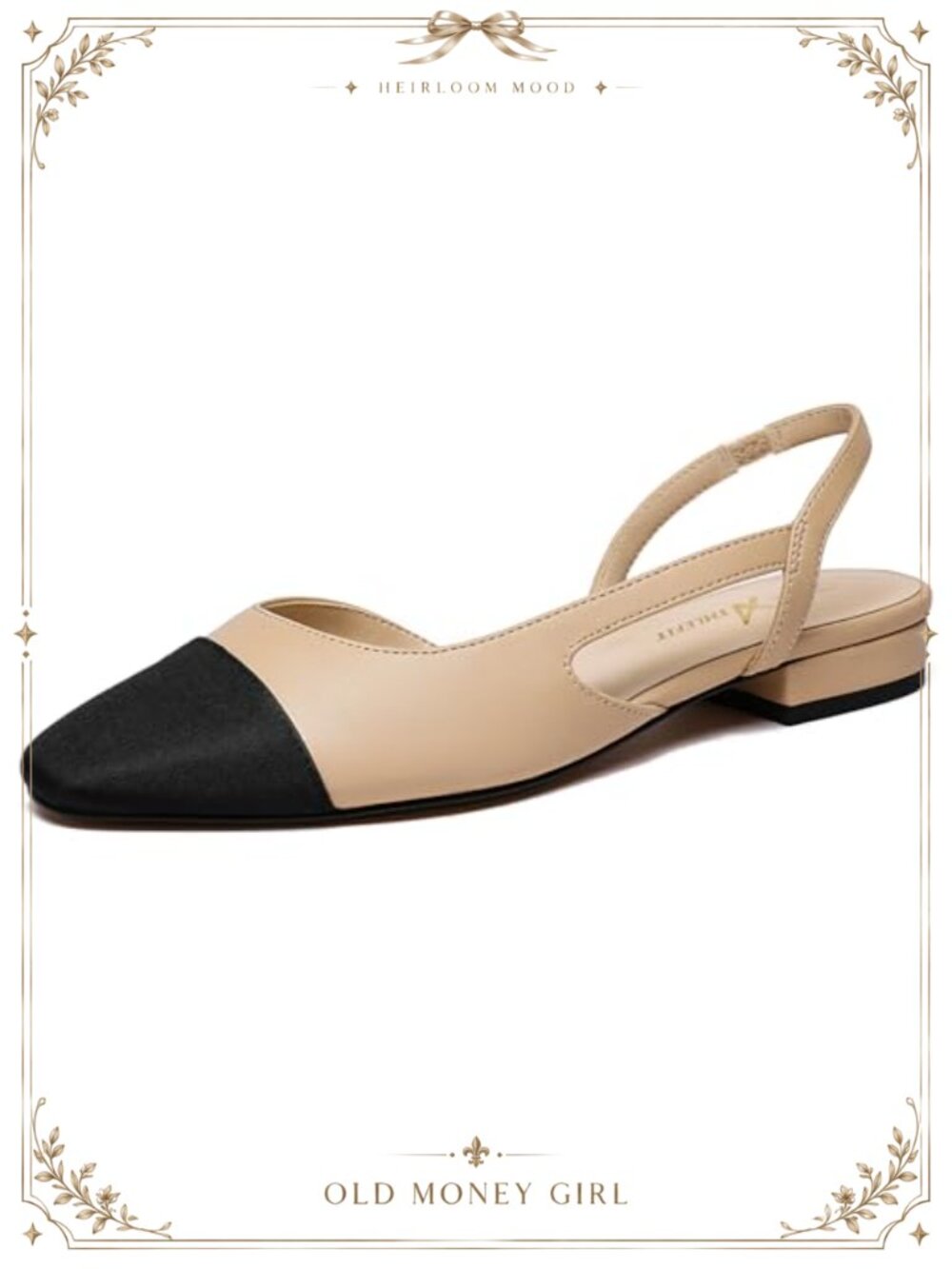 Slingback Flats Square Toe Two Toned Low Heel Cushioned Insole Closed Toe Dress